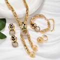Overseas Set New Western Fashionable Party Leopard Cubic Zirconia Fringe Necklace Bracelet Set Earrings Ring Jewelry Set