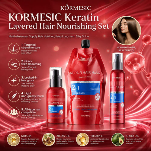KORMESIC全英文角蛋白发膜Hair mask三件套护发精油跨境外贸厂家