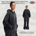 Fall/Winter Washed Distressed Spray-Dye Torn Frayed Edge Fleece-Lined Hoodie & Pants Set