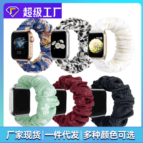For appleiwatch Band S8 New Spring/Summer Embroidered Flower Polyester Large Cord Hair Tie Apple Watch Band