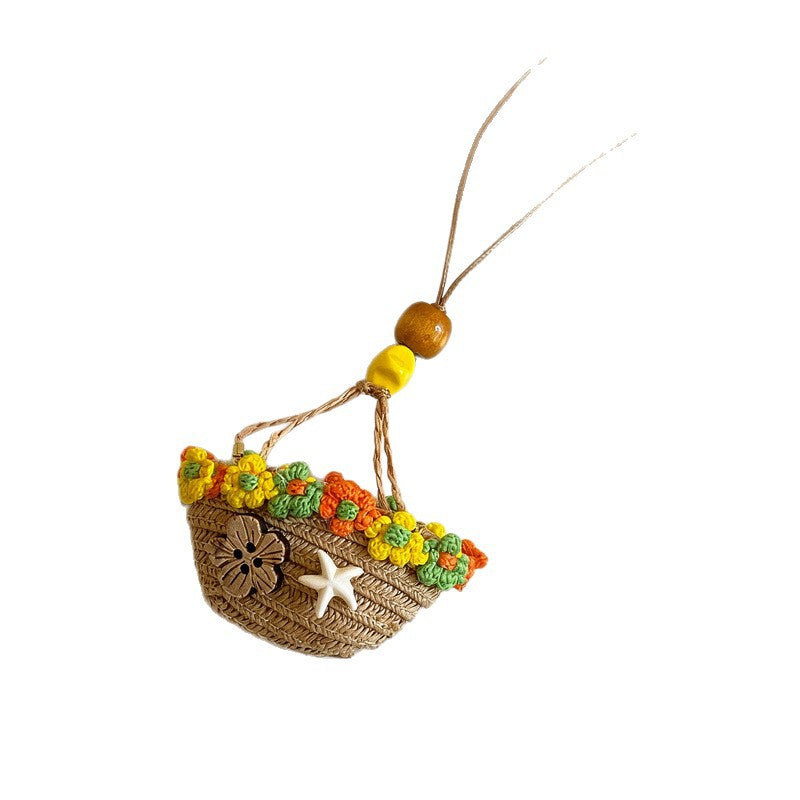 Bohemian Woven Straw Hat Pendant Necklace - view 5
