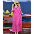 Chinese Cotton Linen Heavy Embroidery Cheongsam Dress, 3/4 Sleeve