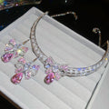Sweet Dream Satin With Gentle Super Glitter Crystal Bow Jewelry Set Wedding Banquet Choker Light Luxury Niche Necklace