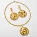 Overseas Dubai Bride Ancient Craft Gold Jewelry Round Flower Set Pendant Earrings Necklace Ni Day Profit Asia Women Wedding