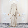 Satin Embroidered Long Sleeve Wavy Edge Loose Skirt + Top 2-Piece Set