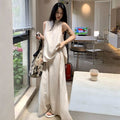 Summer Old Money Sporty Linen Cotton Sleeveless Loose Wide Leg Pants + Top 2-Piece Set