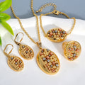 Overseas Jewelry New Oval Round Cutout Plated Steel Bead Necklace Bracelet Set Earrings Ring Niche Design Detail Set