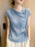 Summer Elegant Slimming Short Sleeve Tie-Front Asymmetric Shirt