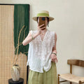 Summer Korean Youthful Ramie Sleeveless V-Neck Patchwork Lace Trim Shirt