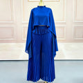 Casual Plus Size Crew Neck Pleated Loose Pants + Top Set