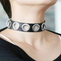 Western Bestseller Personality Fashionable Punk Breeze Clean Unique O Lettering Ring Black PU Leather Clean Women Neck Necklace