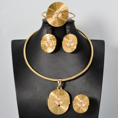 Overseas Western ins Breeze Asymmetric Base Pad Set Pearl Pendant Necklace Bracelet Set Ring Earrings Jewelry Set Women