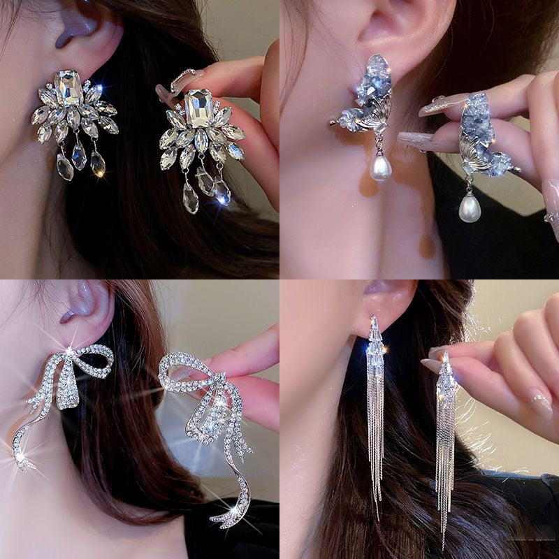 Sparkling Rhinestone Bow Drop Earrings - view 2