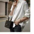 Spring-Summer Retro Versatile Satin Long Sleeve Drapey Shirt