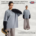 ARTIE Fall/Winter Retro Pure Cotton Washed Distressed Faux Layered Contrast Long Sleeve T-Shirt