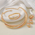 Dubai Statement Bead Gem Set Moon Color Block Polka Dot Grain Necklace Bangle Ring Earrings Set Banquet Accessory