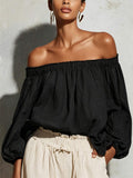 Casual Linen Cotton Lantern Sleeve Off-Shoulder Lantern Shirt