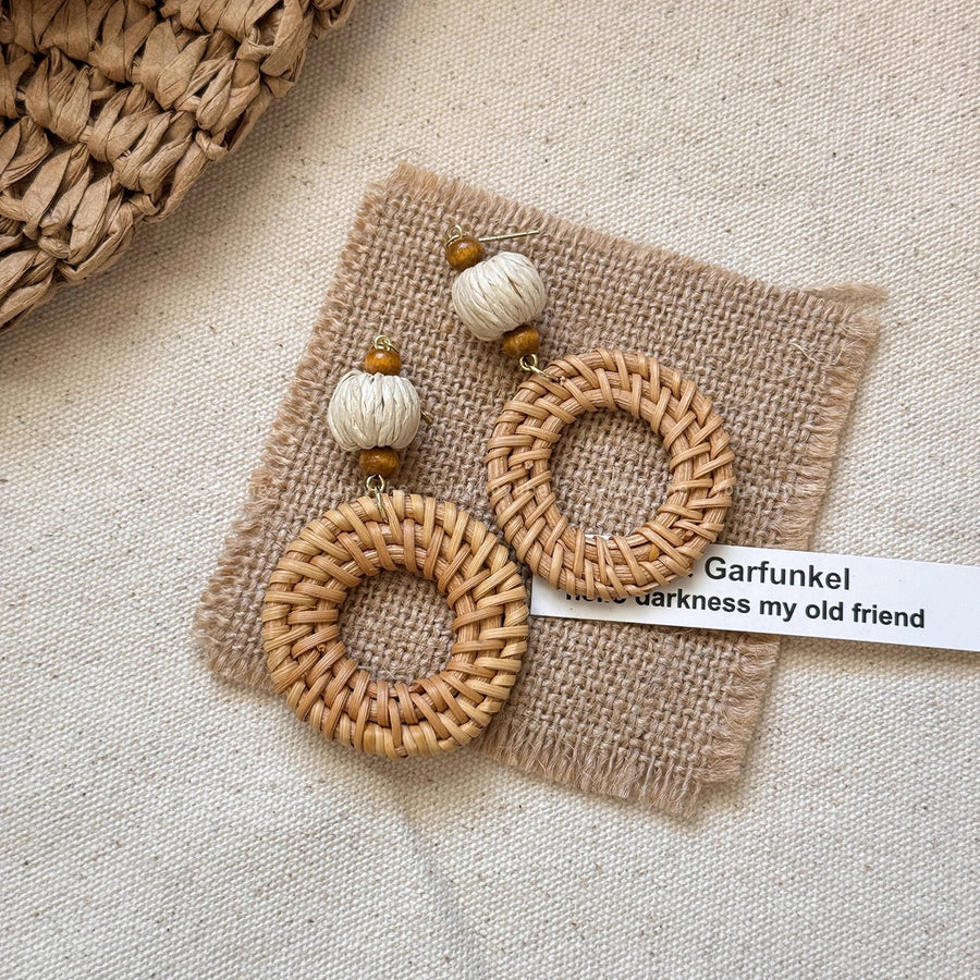 Bohemian Woven Straw Statement Earrings - view 6
