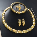 Western ins Statement Twist Color Block Bangle Necklace Earrings Set Ring 18k Gold Plated Bride Jewelry Set Gown