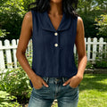 Summer Casual Linen Cotton Sleeveless V-Neck Lapel Collar Loose Shirt + Tank Top