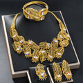 Dubai Gold Western Fashionable Africa Jewelry Necklace Bracelet Set Earrings Ring Cutout Leaves Wedding Banquet Set