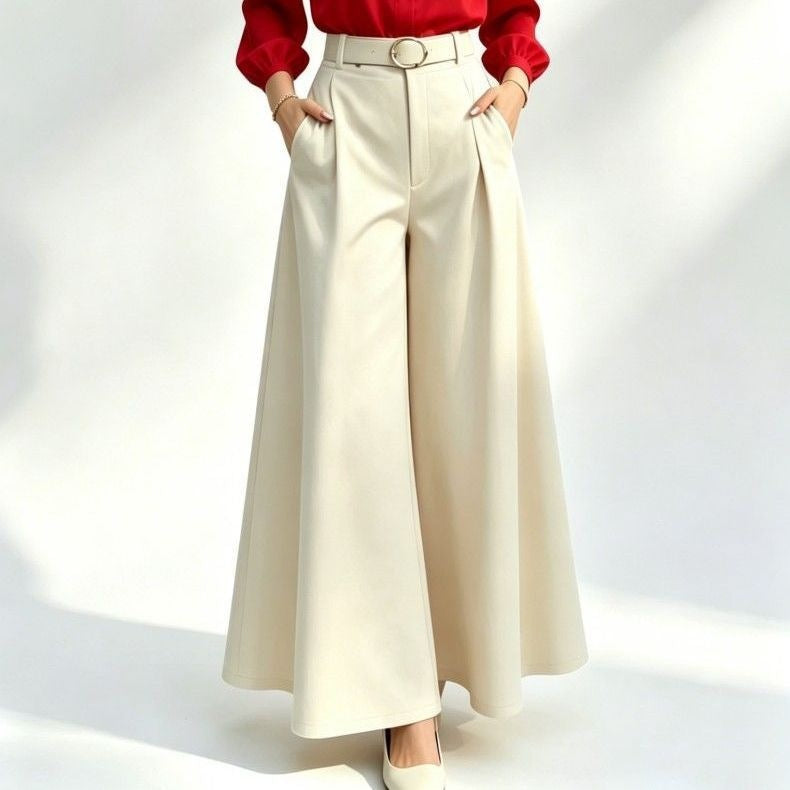 Summer Artistic Casual Plus Size High Waist Drapey Lightweight Loose Wide Leg Pants + Pants