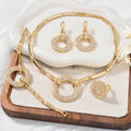 Overseas Bead Gem Light Luxury Rhinestone Activity Round Band Slub Necklace Bracelet Set Earrings Ring Set ins Banquet Jewelry