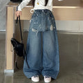 Girls' Striped Long Sleeve Tee & Denim Wide-Leg Pants Set