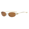 Korean Retro Cat-Eye Silver Rimless Glasses Women Premium Oval Round Plano UV-Proof Sunglasses