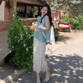 Brightening Relaxed Sleeveless Pleated Fringe Skirt + Top Set