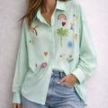 Cotton Embroidered Long Sleeve Blouse - French Style Casual Resort Wear Shirt