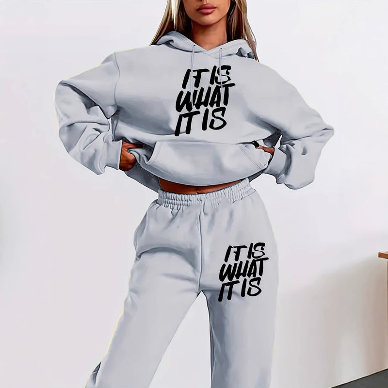 Fall Sporty Minimal Long Sleeve Printed Letter Print Hoodie Set