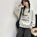 Girls' Cartoon Print Pullover Hoodie Cargo Pants Set