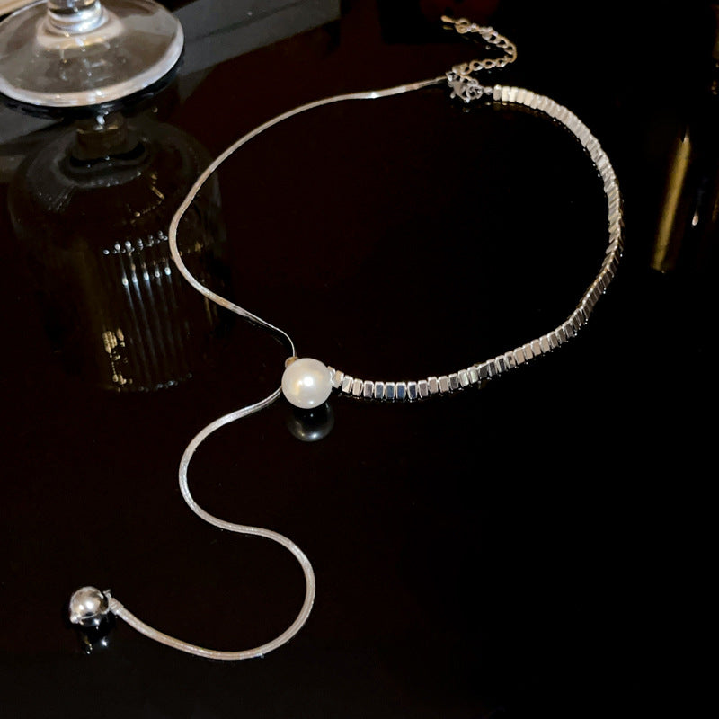 Geometric Pearl Tassel Long Necklace - view 8