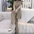 Spring Chinese Elegant Frog Button Mid-Length Long Wide Leg Pants 2-Piece Set