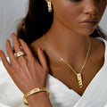 Overseas Bestseller 18K Western Personality Simple Cuban Chain Stripe Necklace Bracelet Set Earrings Ring Party Jewelry Set
