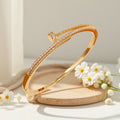 EU/US Import Cubic Zirconia Stud Open End Bangle Unique Elegant Premium Versatile Bracelet New Exquisite Hand Jewelry Women