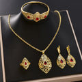 Overseas Dubai Gold 18K Necklace Earrings Set Ring Bracelet Set Ethiopia Women Banquet Jewelry Set Bead Gem