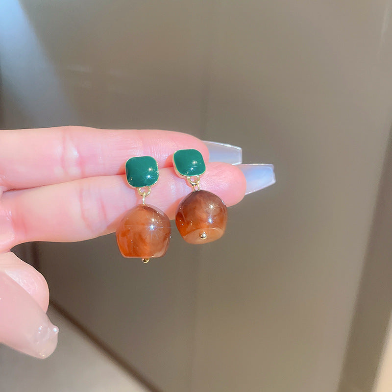 Vintage Brown Color-Block Statement Earrings - view 8