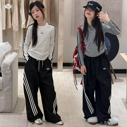 Girls' Drawstring Tee & Wide-Leg Pants Set
