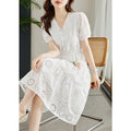 White Embroidered V-Neck Dress, 2026 Spring/Summer Fitted Slimming A-Line
