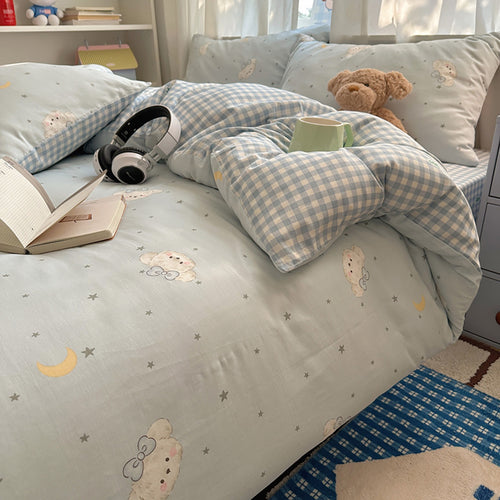 Star Moon Pup Printed Cotton 4-Piece Bedding Set