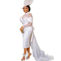 White Mermaid Lace Wedding Gown - Classic Bridal Dress with Satin Long Sleeves