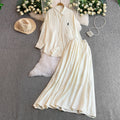 Casual Fashion Embroidered Long Sleeve High Waist Swing Sun-Protection Skirt + Shirt 2-Piece Set