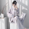 2026极简风棉绸睡衣女长袖衬衫套装高级感透气家居服可外穿睡衣