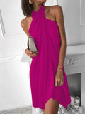 Sexy Halter Neck Irregular Casual Beach Dress, 2025