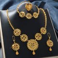 Overseas Flower Necklace Earrings Set Bracelet Ring Jewelry Set 18k Copper Gold Plated Dubai India Bride Jewelry