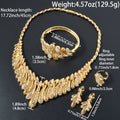 New Dubai 18k Leaves Full Diamond Jewelry Africa Cutout Grain Bride Necklace Earrings Set Bracelet Ring Set