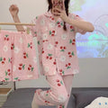 Women's Summer Japanese Short Sleeve Cardigan + Pants 3-Piece Set 2026 - 3-Piece Set Cardigan Apricot