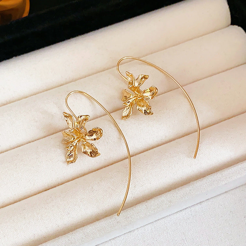 French Gold Butterfly Flower Stud Earrings - view 10